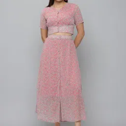 showoffff SHOWOFF Pink Blended Printed Top With Skirt-picture-12