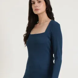 Fablestreet Navy Blue Slim Fit Solid Top image 4