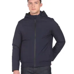 Arrow Sport Navy Blue Regular Fit Hooded Jacket-image-8