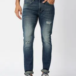 Pepe Jeans Dark Blue Slim Fit Lightly Washed Distressed Jeans-image-51