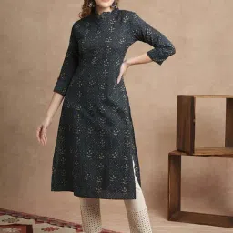 Fashor Blue Cotton Printed Straight Kurta-picture-20