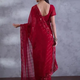 Saree Mall Red Chiffon Embellished Saree with Blouse Piece image 4