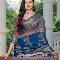 Saree Mall Navy Blue Viscose Self Saree with Blouse Piece image 4