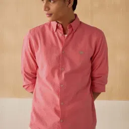 Andamen Pink Cotton Regular Fit Texture Shirt-image-31