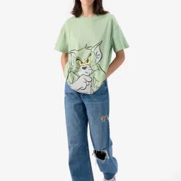 The Souled Store Mint Green Cotton Printed Oversized T-Shirt image 4