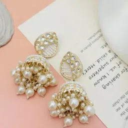 Abdesigns Gold-Tone Plated Kundan Studded And Beaded Minimal Dangler Earrings-picture-15