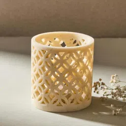 Fabindia Palampur White Stone Cutwork Votive Holder-image-21