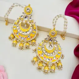Abdesigns Gold-Tone Plated Meenakari Kundan Studded And Beaded Minimal Dangler Earrings-picture-26