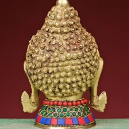 Ekaa Handicrafts 5.5" Brass Lord Buddha Head with Stonework image 4