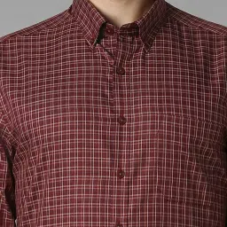 Louis Philippe Maroon Cotton Slim Fit Checks Shirt image 4