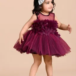 Titrit Maroon Net Embellished Dress for Girls image 3