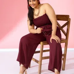 CURVE BY KASSUALLY Maroon Maxi Crop Top With Pants image 4