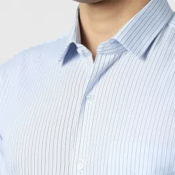 Peter England Blue Cotton Slim Fit Striped Shirt image 4