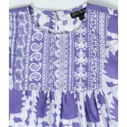Bella Moda Kids Purple & White Printed Full Sleeves Kurti with Pants image 4