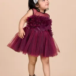 Titrit Maroon Net Embellished Dress for Girls image 4