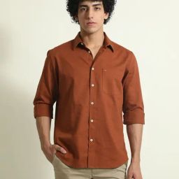 Basics Brown Cotton Slim Fit Shirt-picture-42