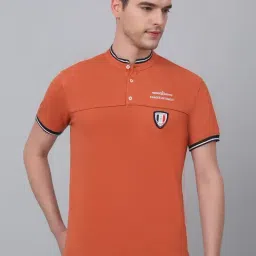 Cantabil Orange Regular Fit Printed Henley T-Shirt-image-5