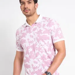 Peregrine By Pantaloons Pink Slim Fit Floral Print Polo T-Shirt-picture-41