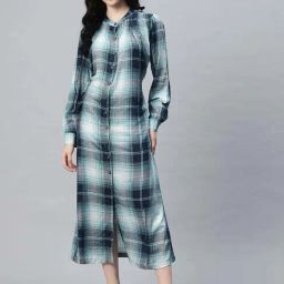 Cottinfab Blue Chequered Casual Dress-picture-8