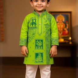 AHLAN APPARELS Boys Ethnic Motifs Printed Regular Pure Cotton Kurta with Pyjamas-picture-36