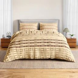 Spaces Cotton Beige Geometric 144 TC Double Size Bedsheet with 2 Pillow Covers-picture-26