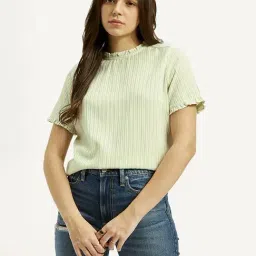 Levi's Light Green Regular Fit Striped Top-picture-46