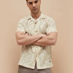 Code By Lifestyle Beige Cotton Regular Fit Embroidered Shirt-picture-12
