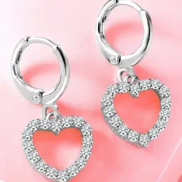 Peora Silver Plated White CZ Fancy Hoop & Heart Shape Drop Earrings for Women-image-45