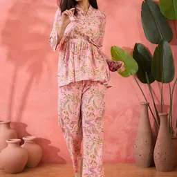 Sangria Printed Pure Cotton Three Quarter Sleeve Tunic & Trouser Co-Ords image 4