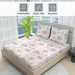 boutique living india Nature Bouquet 100% Cotton 300 TC Floral Print King Bedsheet with 2 Pillow Covers-picture-11