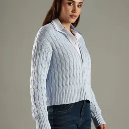 TOMMY HILFIGER Breezy Blue Boxy Fit Cotton Spread Collar Sweater image 3