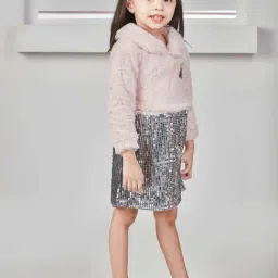 Peppermint Kids Peach & Grey Polyester Body Fit 1 Dress image 4