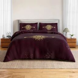 Spaces Cotton Violet Abstract 132 TC Double Size Bedsheet with 2 Pillow Covers-picture-40
