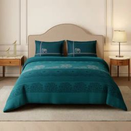 Spaces Cotton Teal Floral 210 TC Double Size Bedsheet with 2 Pillow Covers-picture-32