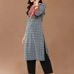 Varanga Blue Cotton Regular Fit Printed Kurta image 3