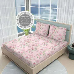 Boutique Living India Siesta Egyptian Cotton 200 TC Floral Print King Bedsheet with 2 Pillow Covers-picture-14