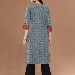 Varanga Blue Cotton Regular Fit Printed Kurta image 2