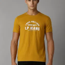 Louis Philippe Yellow Cotton Slim Fit Printed T-Shirt-picture-30