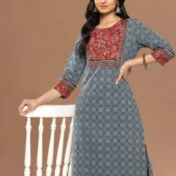 Varanga Blue Cotton Regular Fit Printed Kurta image 5