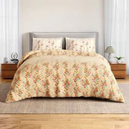 Spaces Cotton Beige Floral 144 TC Double Size Bedsheet with 2 Pillow Covers-picture-25