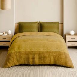 Spaces Cotton Yellow Geometric 210 TC Double Size Bedsheet with 2 Pillow Covers-picture-28