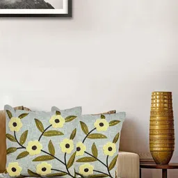 MONKDECOR Grey Floral Linen Square Cushion Covers image 3