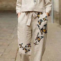 Sidhidata Butterfly Printed Round Neck Top & Trouser Co-Ord Set image 2