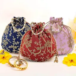 Kuber Industries Set of 3 Embroidered Potli Bags image 1