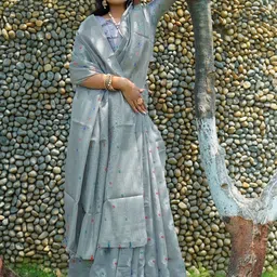 Areca Designer Ethnic Motifs Zari Linen Blend Banarasi Saree-image-45