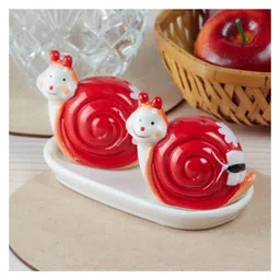 Kookee Ceramic Salt and Pepper Set with tray, Snail Design, Red White (8570)-picture-22