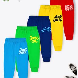 Trampoline Cotton Blend Pack Of 5 Hustle & Never Give Up Text Printed Pajamas - Multi Colour-picture-18