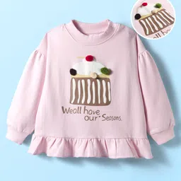 Mark & Mia Terry Fabric Knit Full Sleeves Oversized Sweatshirt With Cupcake Print Pom Pom & Frill Detailing - Peach-picture-35