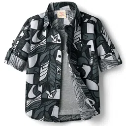 Rikidoos Full Sleeves Leaves Printed Shirt With Attached Tee - Black & Grey-picture-19