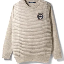 Wingsfield Full Sleeves Textured & Typography Designed Sweater - Beige-image-18
